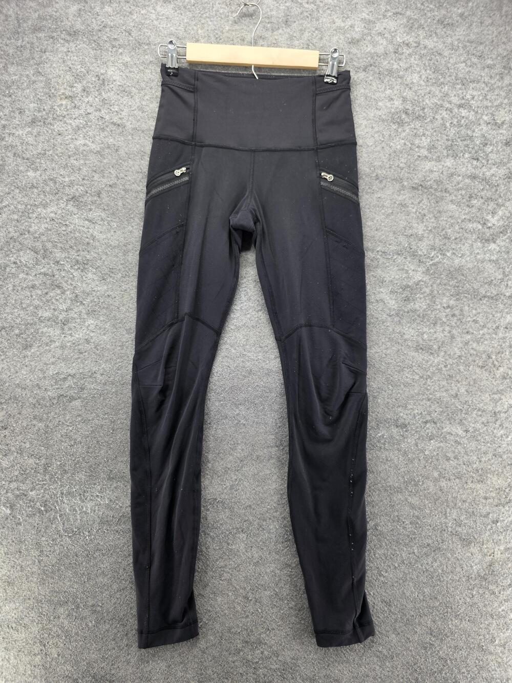 Lululemon Leggings Womens 6 Black Ankle Pockets Zip Pocket Elastic Waist